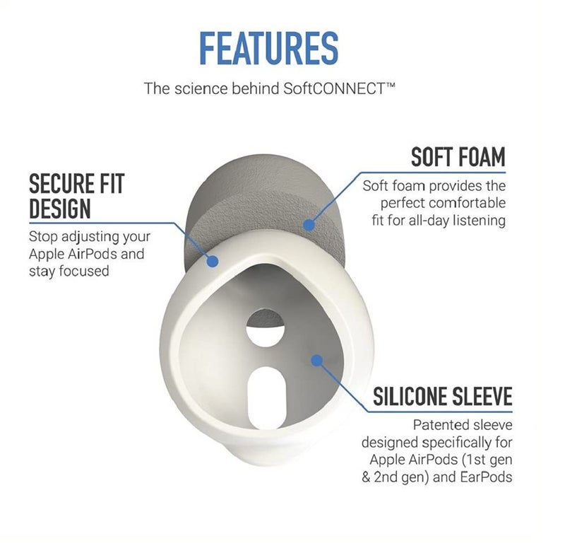 Comply SoftCONNECT | Foam Replacement Earbud Tips for Apple AirPods 1 & 2, Earpods, Most Generic Models of Comparable Size | Gray, Large (2 Pairs) - Image 5